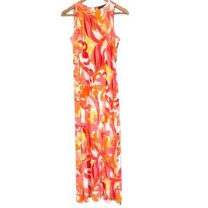 Donna Morgan Dress Size 6 Maxi Tropical Print Sleeveless Front Slit Stretch